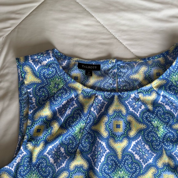 Talbots Blue and Green Geometric Paisley Tank Top Blouse - Picture 2 of 6